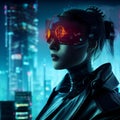 Futuristic soldier in the city, girl in a cyberpunk style Royalty Free Stock Photo