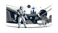 Futuristic Soldier and Rover in a Space Environment, vector design Generative AI Royalty Free Stock Photo