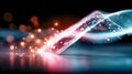 Futuristic sound wave visualization with glowing particles and smooth light trails, abstract audio and data flow concept Royalty Free Stock Photo