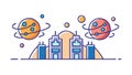 Futuristic Space Colony City Vector, Interstellar Architecture and Planets Icon, vector design Generative AI Royalty Free Stock Photo
