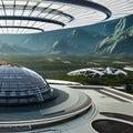 A futuristic space colony on a distant planet, with domed habitats and advanced technology1, Generative AI Royalty Free Stock Photo