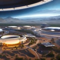 A futuristic space colony on a distant planet, with domed habitats and advanced technology2, Generative AI Royalty Free Stock Photo