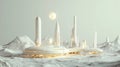 Futuristic space colony on a lunar surface under a glowing moon, advanced technology and habitat