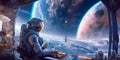 Futuristic space exploration scene with astronauts and futuristic spacecraft, embodying humanity& x27;s quest for