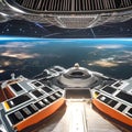 1623 Futuristic Space Exploration: A futuristic and sci-fi-inspired background featuring space exploration, spaceships, and a se