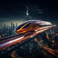 Futuristic Space Express metro running on track generative AI