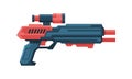 Futuristic Space Gun Blaster, Red and Black Fantastic Handgun, Raygun of Alien, Childish Pistol Vector Illustration