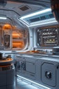 Futuristic space kitchen with advanced technology and sleek design Royalty Free Stock Photo