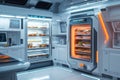 Futuristic space kitchen interior with advanced food storage technology Royalty Free Stock Photo