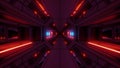 Futuristic space sci-fi temple hangar tunnel corridor with nice reflections and holy christian glowing cross 3d