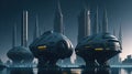 Futuristic space ship, Sci-fi concept, 3D rendering, futuristic alien city with spaceships, passenger ufo, futuristic sci-fi