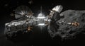 Futuristic space station in deep space orbiting asteroids rendered with 3 d technology Royalty Free Stock Photo