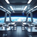 Futuristic Space Station Dining Area With Earth View interior restaurant Royalty Free Stock Photo
