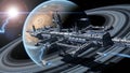 Space Station near Planet with Rings. Royalty Free Stock Photo