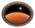 Futuristic Space Station Porthole. View To Red Royalty Free Stock Photo