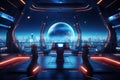 A futuristic space station showcasing a breathtaking view of the Earth, Space-age tech backdrop viewed from a spaceship, AI Royalty Free Stock Photo