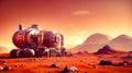 Futuristic space station sits in the middle of barren area with mountains in the background. Generative AI Royalty Free Stock Photo