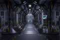 Futuristic space station or spaceship interior corridor. Science fiction concept 3D rendering