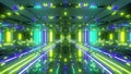Futuristic space temple tunnel corridor with cool reflections and glass bottom 3d rendering wallpaper background Royalty Free Stock Photo