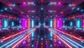 Futuristic space temple tunnel corridor with cool reflections and glass bottom 3d rendering wallpaper background Royalty Free Stock Photo