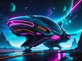 Futuristic Spacecraft: Alien Commander\'s Sleek Neon Haven Royalty Free Stock Photo