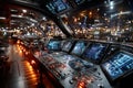 Futuristic Spaceship Cockpit Control Panel at Night Royalty Free Stock Photo