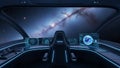 Futuristic Spaceship Cockpit with Holographic Displays and Galactic View Royalty Free Stock Photo