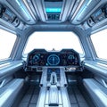 Futuristic Spaceship Cockpit Interior With Blue Glowing Displays and Control Panel Royalty Free Stock Photo