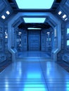 Futuristic Spaceship Corridor A 3D Render of a Sleek Blue Interior Royalty Free Stock Photo