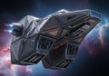 Futuristic spaceship in a deep space setting, featuring a geometric, angular design Royalty Free Stock Photo