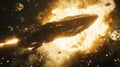 Futuristic spaceship escaping an explosion in deep space Royalty Free Stock Photo