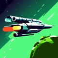 Futuristic spaceship flying in outer space. Vector illustration for your design Generative AI Royalty Free Stock Photo