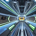 559 Futuristic Spaceship Interior: A futuristic and sci-fi-inspired background featuring the interior of a spaceship with sleek Royalty Free Stock Photo