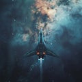 A futuristic spaceship navigating the vastness of space
