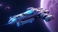 Futuristic Spaceship Orbiting Purple Planet & x28;Al Generated& x29; Royalty Free Stock Photo
