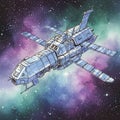 A futuristic spaceship rendered in a detailed, comic-style illustration. The spacecraft Royalty Free Stock Photo