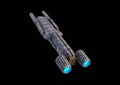 Futuristic spaceship, science fiction illustration, in flight in outer space black background with stars Royalty Free Stock Photo