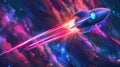 Futuristic spaceship speeding through a vibrant cosmic nebula