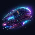 Futuristic Spaceship Traveling Through Neon-Lit Galaxy