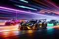 Futuristic Speedsters  Race Cars on a Neon Track.AI Generated Royalty Free Stock Photo