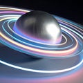 Futuristic Sphere with Orbiting Light Trails Royalty Free Stock Photo