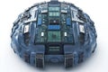Futuristic spherical AI processor surrounded by layered circuits glowing lights emphasizing advanced neural computing machine
