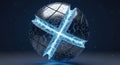 A futuristic spherical structure is depicted, divided into segments by glowing blue line Royalty Free Stock Photo