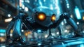 Futuristic Spider Robot in Glowing Cityscape