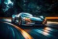 Futuristic sport car on the road, AI generated