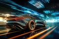 Futuristic sport car at road with motion blur light effect. Generative AI Royalty Free Stock Photo