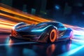 Futuristic sport car at road with motion blur light effect. Generative AI Royalty Free Stock Photo
