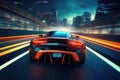 Futuristic sport car at road with motion blur light effect. Generative AI Royalty Free Stock Photo