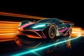 Futuristic sport car at road with motion blur light effect. Generative AI Royalty Free Stock Photo