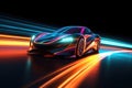 Futuristic sport car at road with motion blur light effect. Generative AI Royalty Free Stock Photo